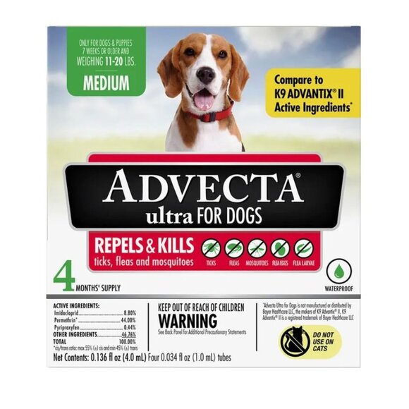 Advecta Other - Advecta Ultra For Dogs Medium 11-20 Lbs Flea Tick Mosquito Treatment 4-Month Sup